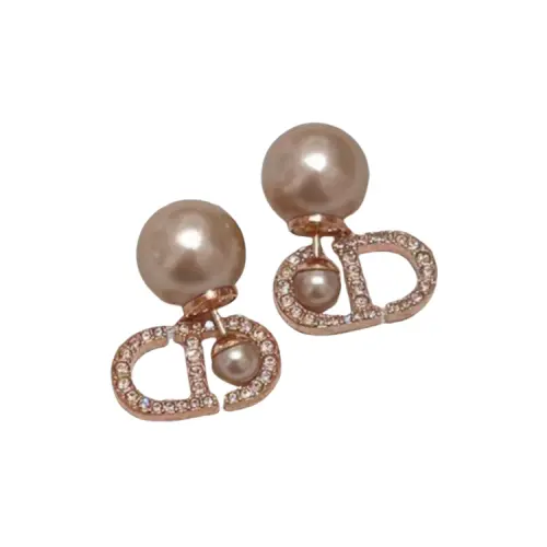 DIOR Crystal, Resin, Metal, Pearl Earrings Men's Pink