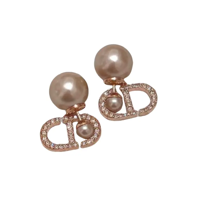 DIOR Crystal, Resin, Metal, Pearl Earrings Men's Pink