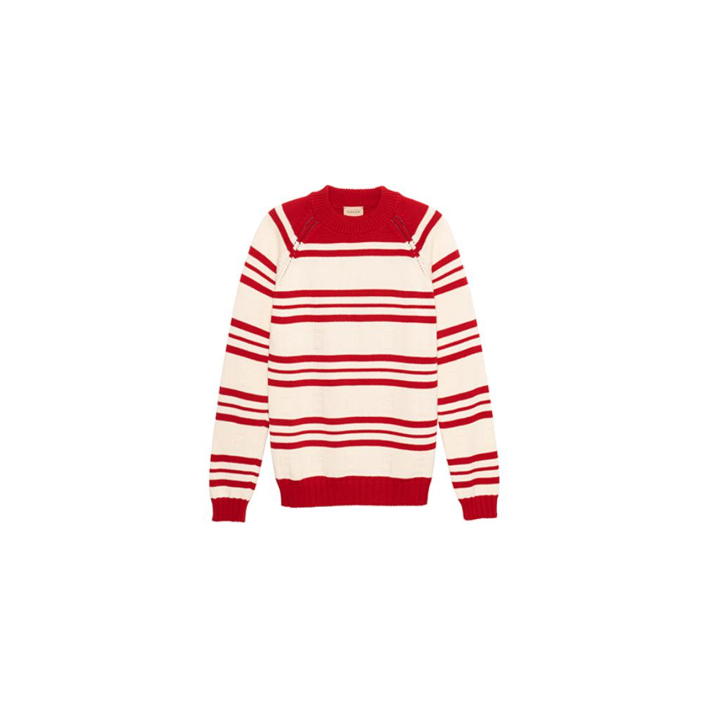 GUCCI Gucci sweater FW21 stitched striped crew neck color block children's style