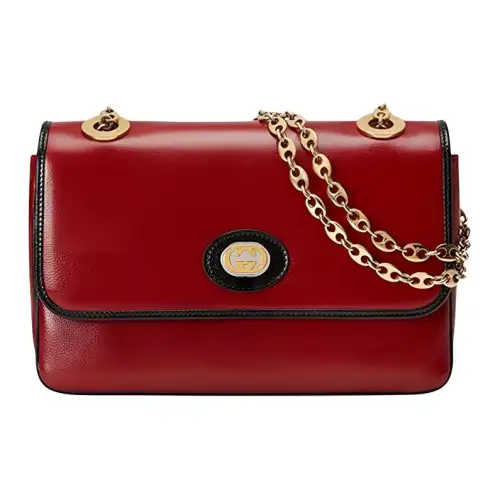 GUCCI Marina Leather Shoulder Bag Regular Women's Red