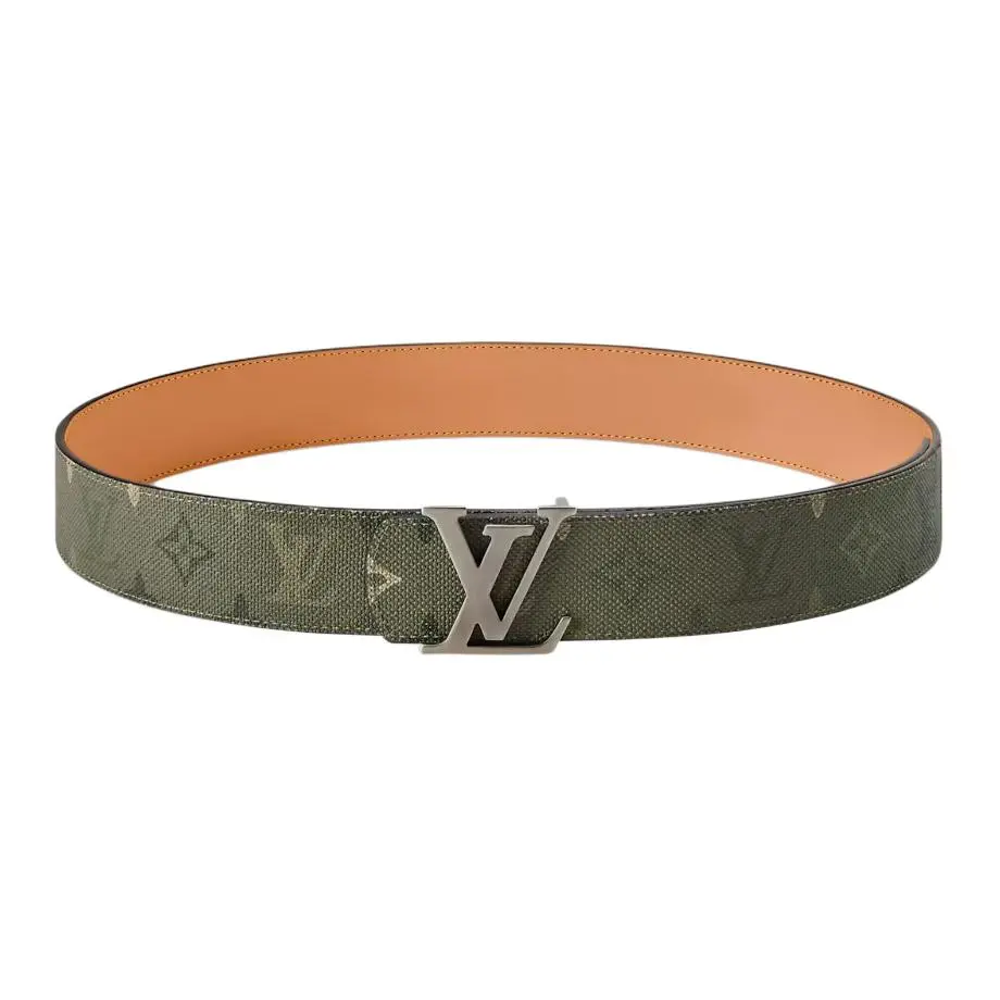LOUIS VUITTON Monogram Surplus Coated Canvas, Elegant/Subtle Leather Belts Men's Green Width 4cm