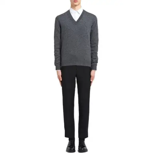 PRADA Cashmere Sweaters Men's Gray V Neck Moderate