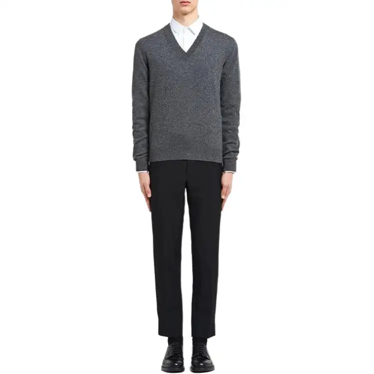 PRADA Cashmere Sweaters Men's Gray V Neck Moderate