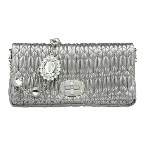 MIU MIU CRYSTAL Sheepskin Shoulder Bag Small Women's Silver