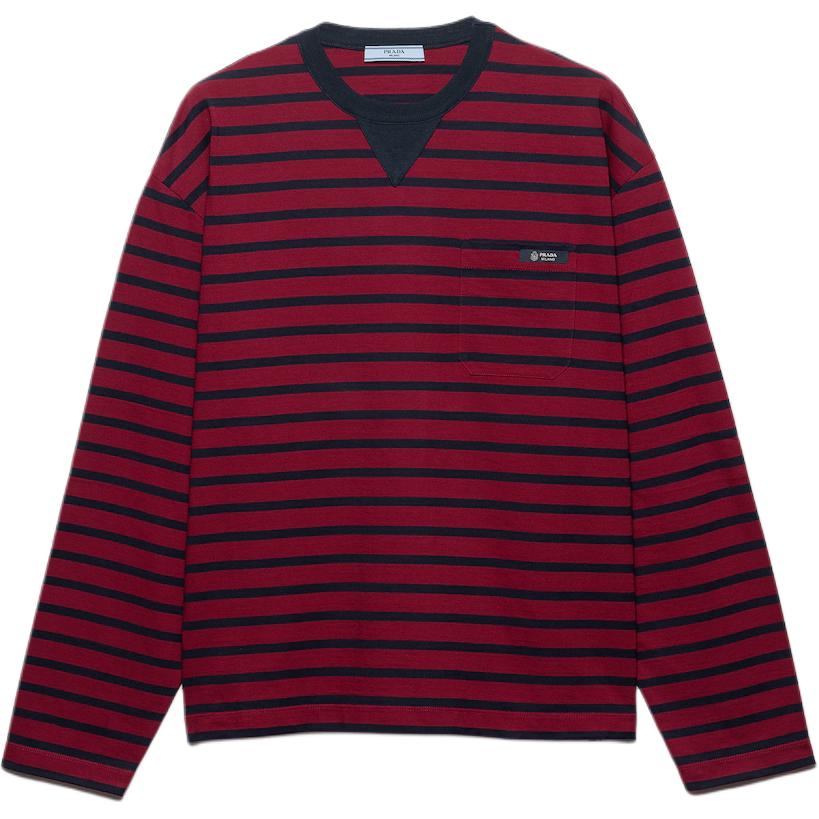 PRADA Prada Chima Welcomes Spring Women's Holiday Series Round Neck Striped Jersey Long Sleeve FW25 Dropped Sleeve T-Shirt Women's