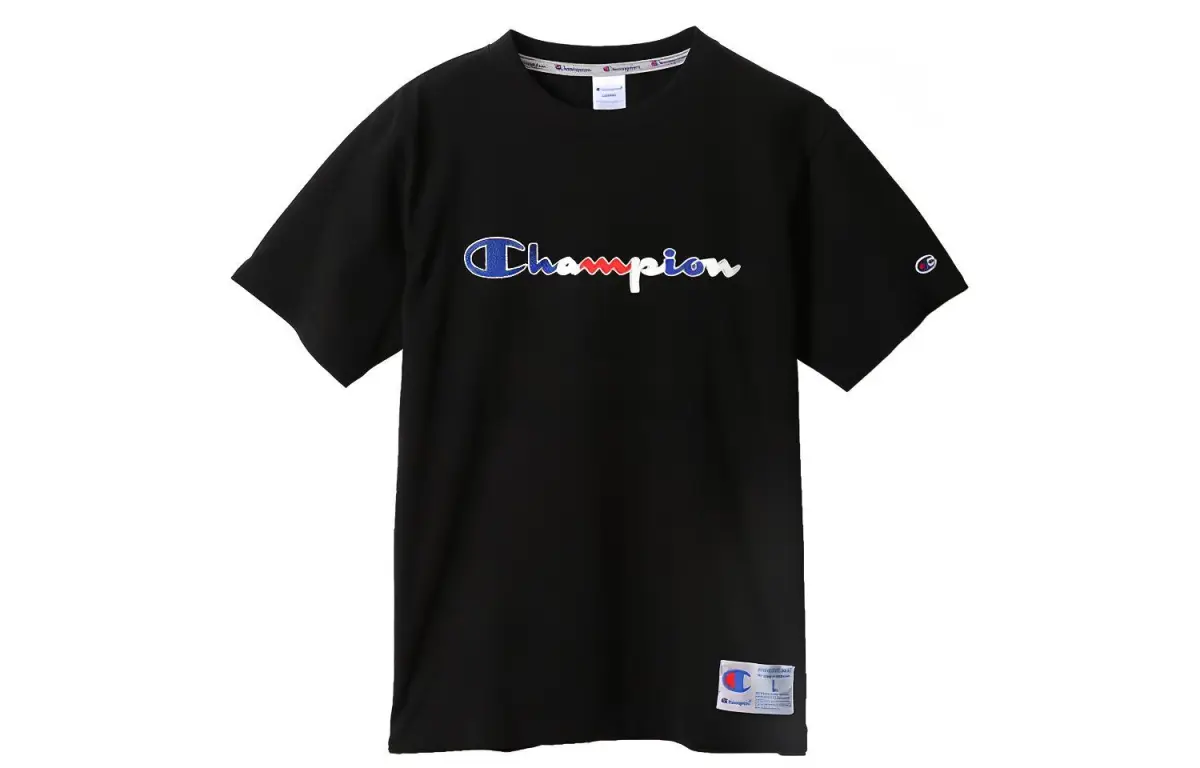 Champion T-Shirts Unisex Black Crew Neck Moderate Straight Fit