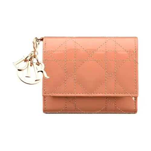 DIOR Lady Dior Cow Leather Wallet Women's Light Orange