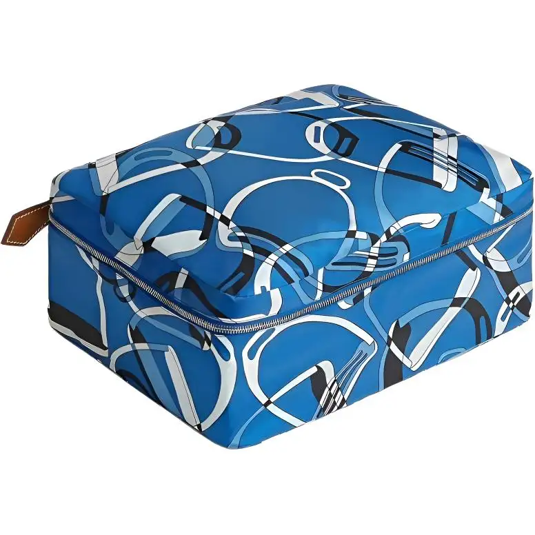 HERMES Travelsilk Silk Travel Storage Bag Trumpets Women's 71 Bleu France French Blue