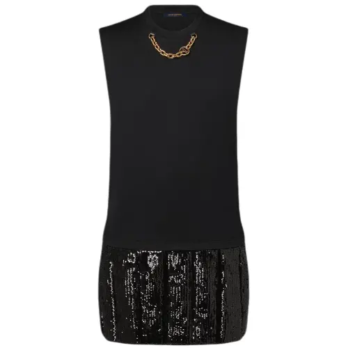 LOUIS VUITTON Sequin Panel T Shirt Dress Sleeveless Dress Women's Black