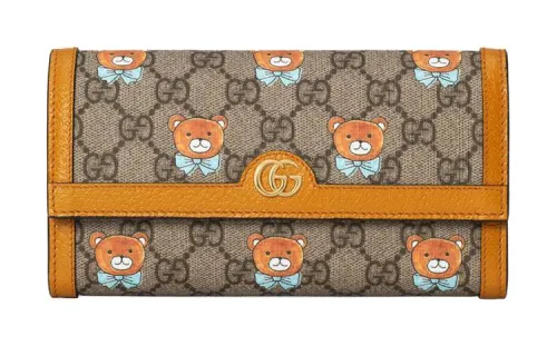 GUCCI Canvas With Leather Wallet Women's Beige/Ebony