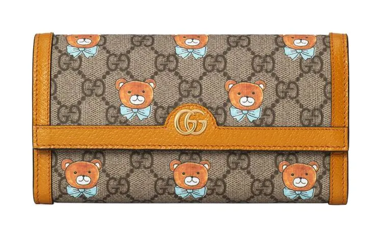 GUCCI Canvas With Leather Wallet Women's Beige/Ebony