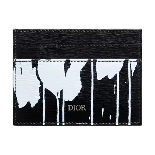 DIOR Raymond Pettibon Collaboration Patterned Print Calfskin Card Holder Regular Men's Black & White