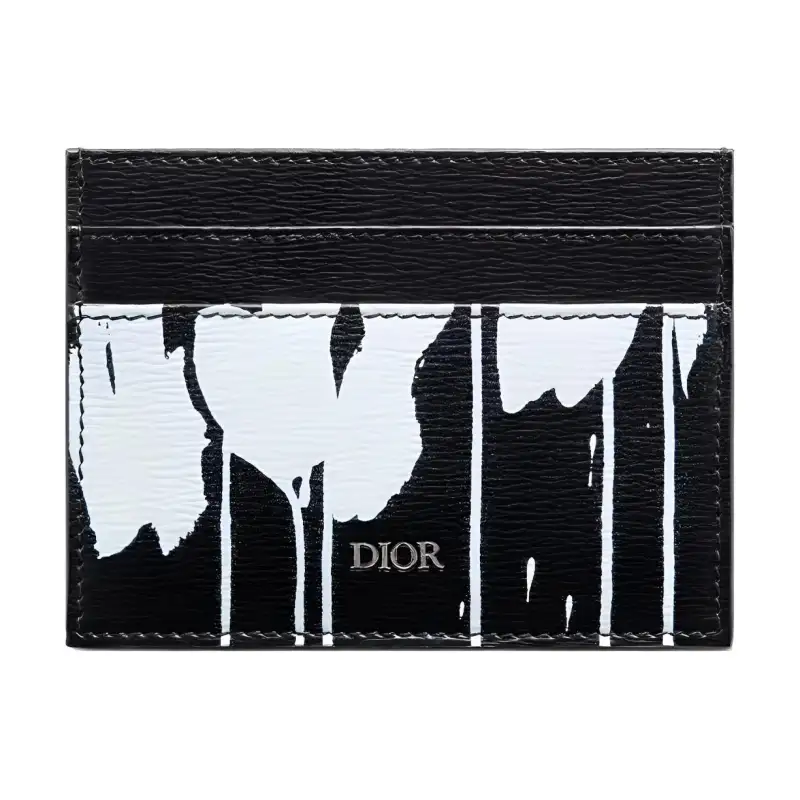DIOR Raymond Pettibon Collaboration Patterned Print Calfskin Card Holder Regular Men's Black & White