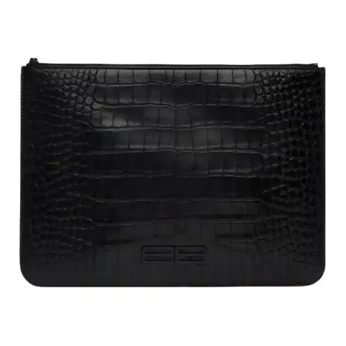 Balenciaga Calfskin Wallet Briefcase Wristlet Bag Clutch Large Unisex Black