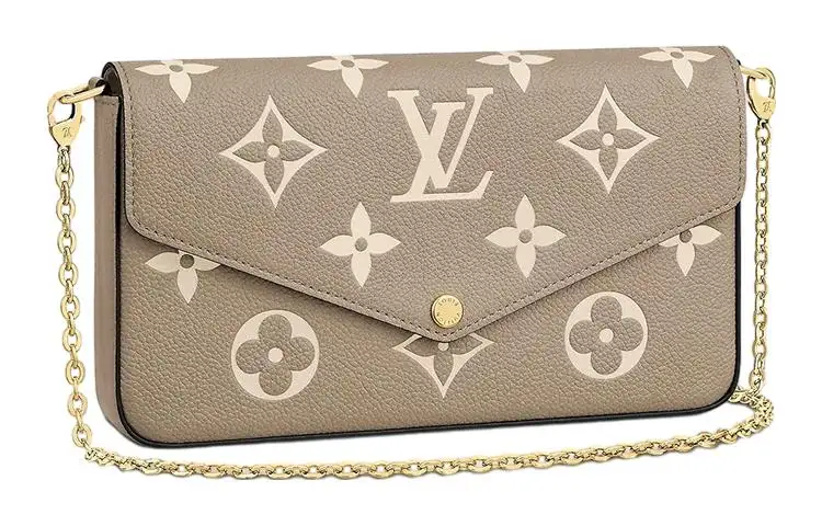 LOUIS VUITTON Women's Felicie Pochette Chain Shoulder Bag Cream Gray