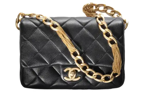 CHANEL Lambskin & Gold Metal Shoulder Bag, Crossbody Bag Small Women's Black
