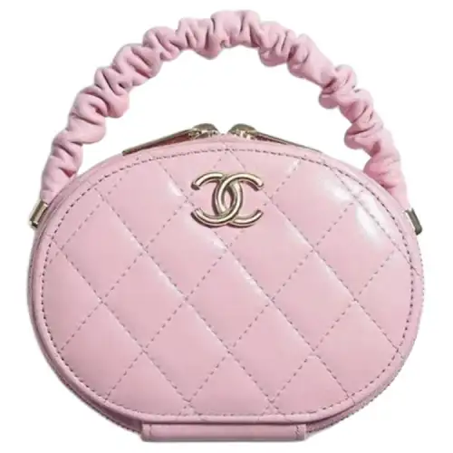 CHANEL Sheepskin Round Bag Makeup Bag Handbag Women's Pink