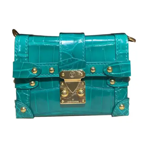 LOUIS VUITTON Trunk Polished Crocodile Leather Clutch Wallet Women's Green