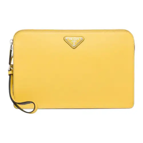 PRADA Saffiano Leather Clutch Men's Bright Yellow