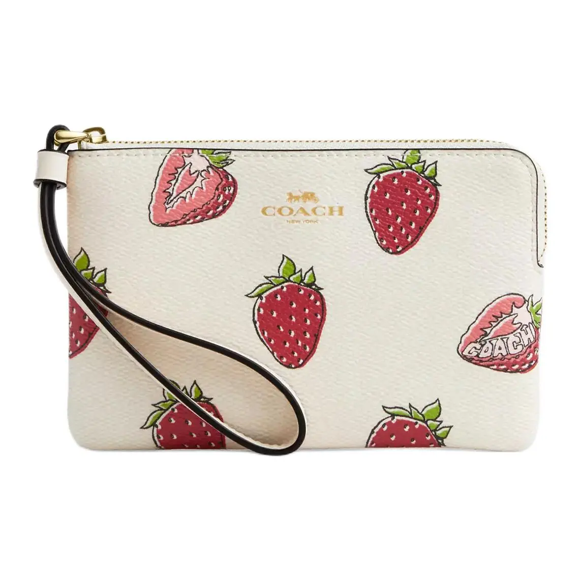 COACH Corner Zip Leather Clutch Small Women's Chalk & Red