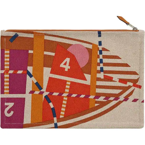 HERMES Optimist Cotton Canvas Clutch Canvas Bag Storage Bag Unisex Multicolor