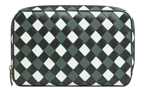 Bottega Veneta Cow Leather Clutch Medium Women's Black & White & Green