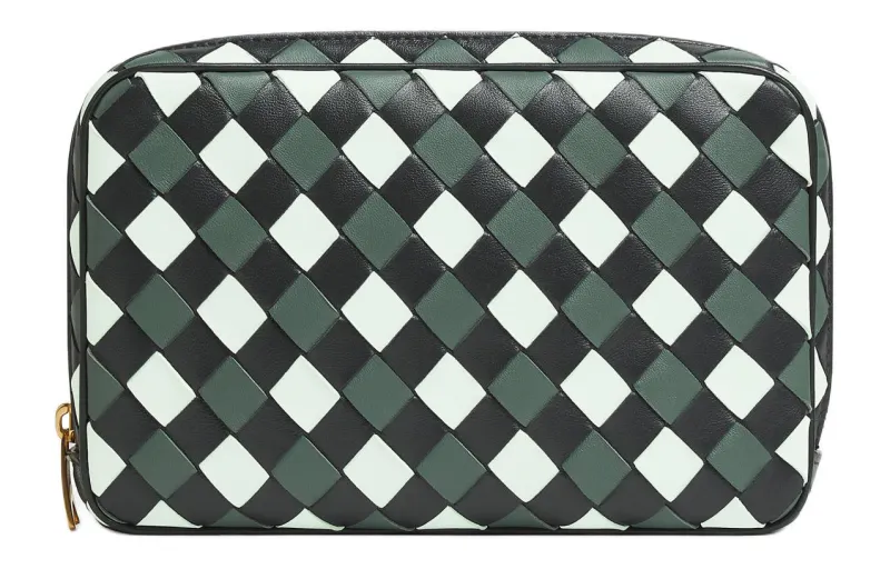 Bottega Veneta Cow Leather Clutch Medium Women's Black & White & Green