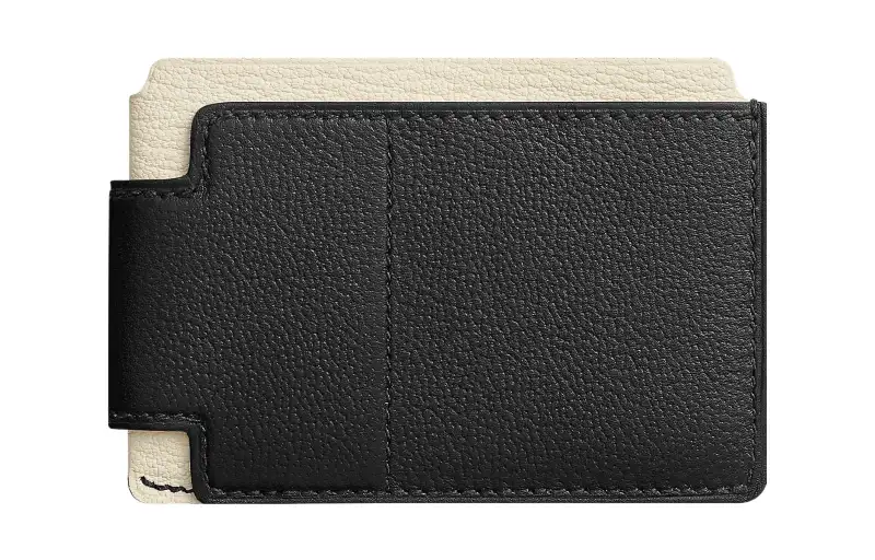 HERMES Mysore Goat Skin Card Holder Unisex Black/Gray White