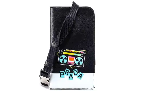 PRADA Saffiano Leather IPhone Cell Phone Pouch Women's Black