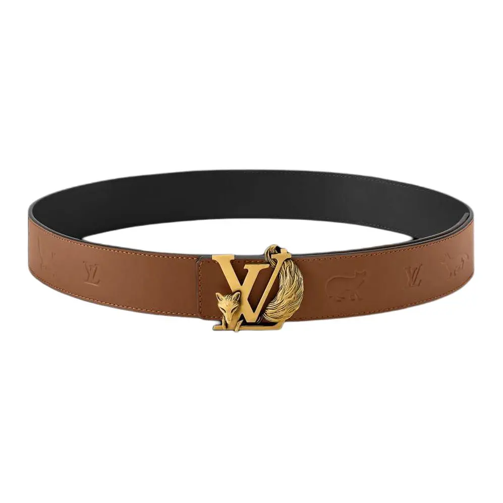 LOUIS VUITTON Initiales Leather Belts Men's Black/Brown Width 4cm