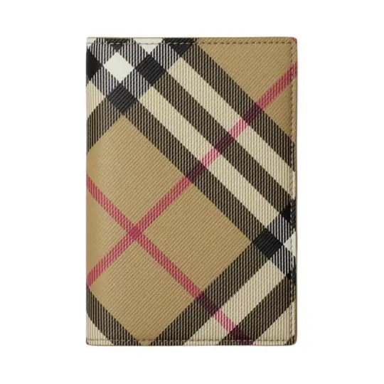 Burberry Cotton Blend Passport Holder Men's Sand Plaid