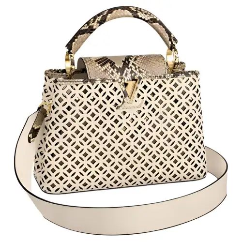 LOUIS VUITTON Capucines Python Skin Capison Woven Basket Handbag Small Women's Ecru
