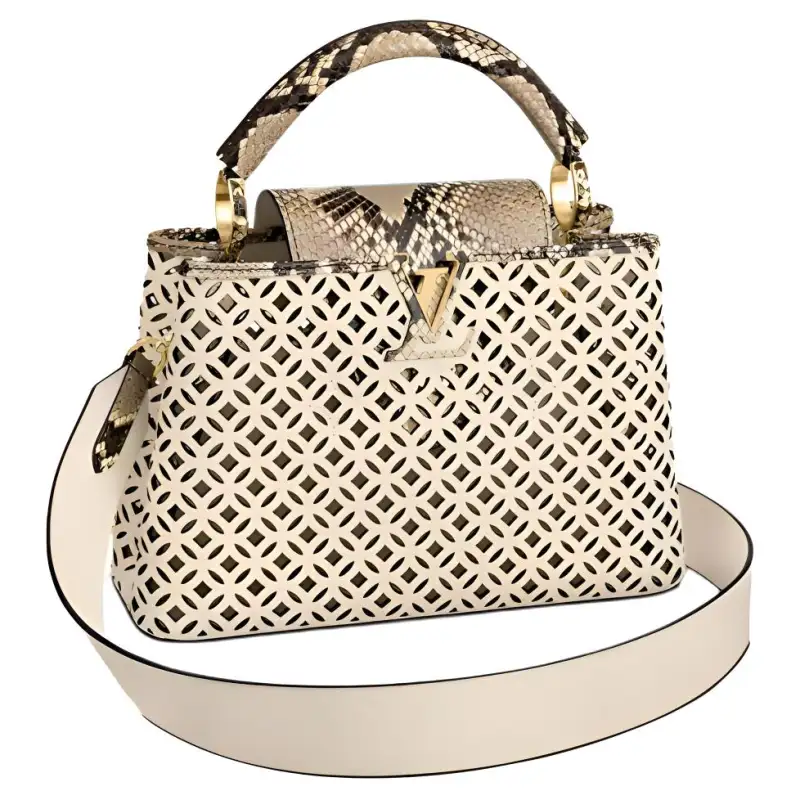 LOUIS VUITTON Capucines Python Skin Capison Woven Basket Handbag Small Women's Ecru