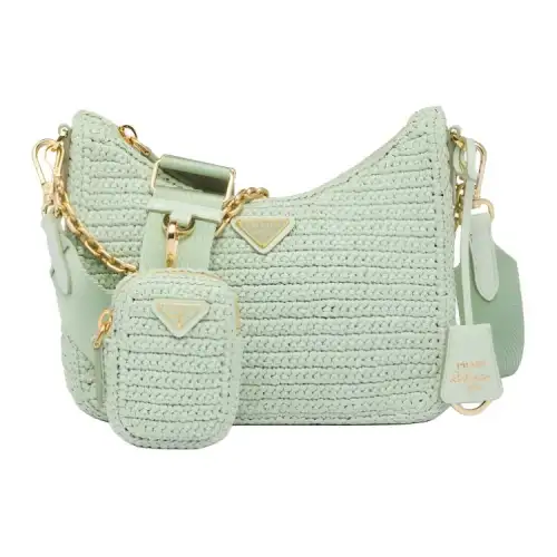 PRADA Re Edition Straw Woven Crossbody Bags Women's Green