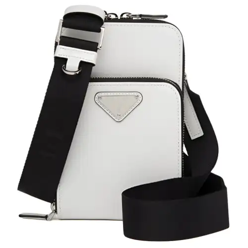 PRADA Leather Cell Phone Pouch Men's White