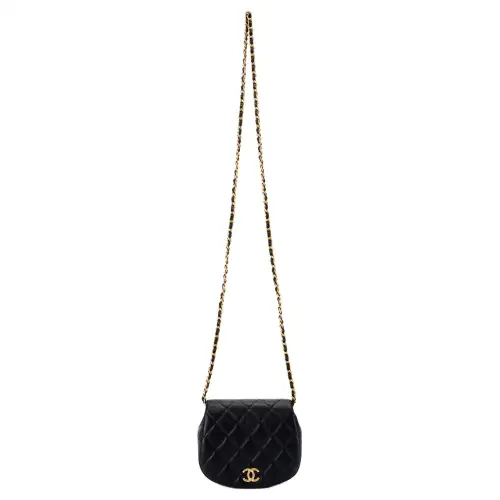 CHANEL Sheepskin One Shoulder Crossbody Clutch Women's Black