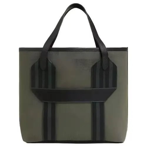 HERMES Pursangle Canvas With Clémence Calfskin Handbag Men's Copper Green & Jasper