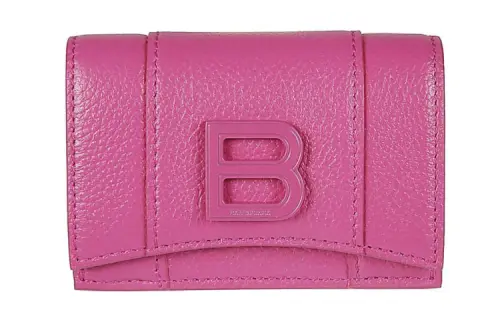 Balenciaga Stitching Cow Leather Wallet Women's Fuchsia