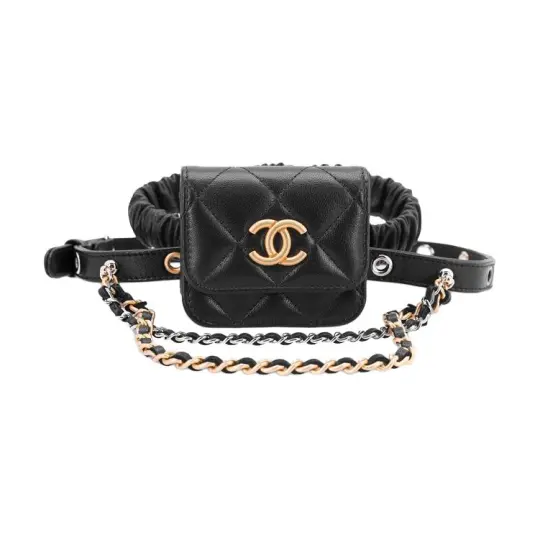 CHANEL With Sheepskin Leg Bag, Headphone Case, Earphone Case Women's Black