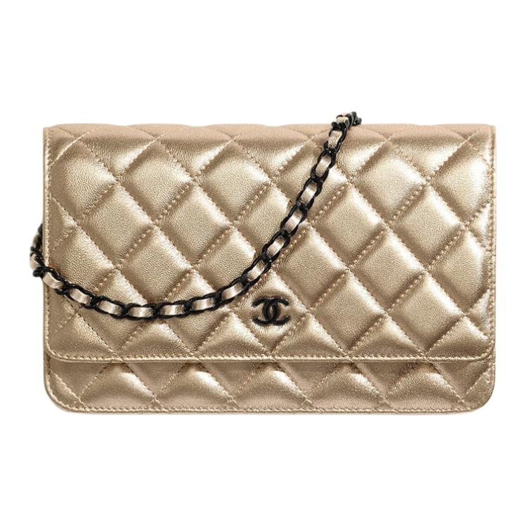 CHANEL WOC Metal Lambskin Shoulder Bag, Crossbody Bag Women's Gold
