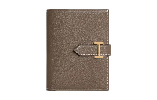 HERMES Bearn Mysore Goat Skin Wallet Women's 18 Etoupe Elephant Gray