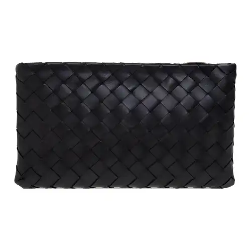 Bottega Veneta Calfskin With Lambskin Clutch Small Women's Black