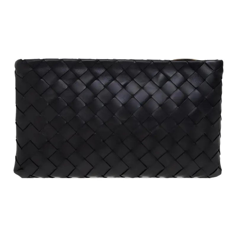 Bottega Veneta Calfskin With Lambskin Clutch Small Women's Black