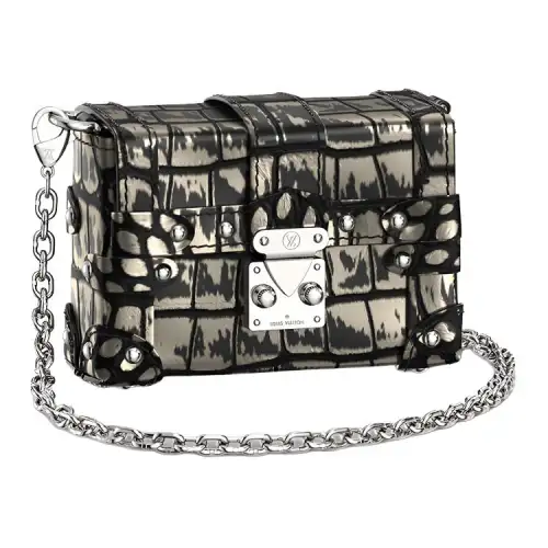 LOUIS VUITTON Polished Crocodile Leather Shoulder Bag, Crossbody Bag Women's Black Gold