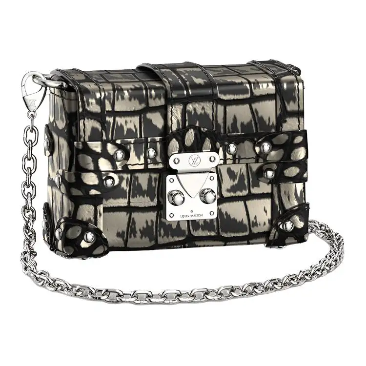 LOUIS VUITTON Polished Crocodile Leather Shoulder Bag, Crossbody Bag Women's Black Gold