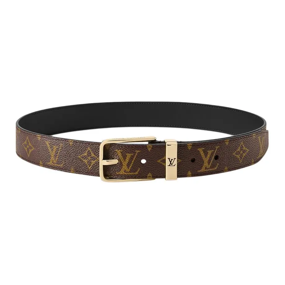 LOUIS VUITTON Pont Neuf Metal Leather Coated Canvas Leather Belts Men's Brown/Black Width 3.5cm