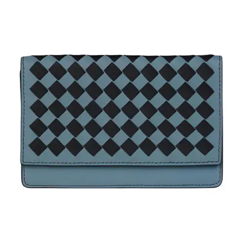 Bottega Veneta Intrecciato Leather Wallet Women's Blue & Black