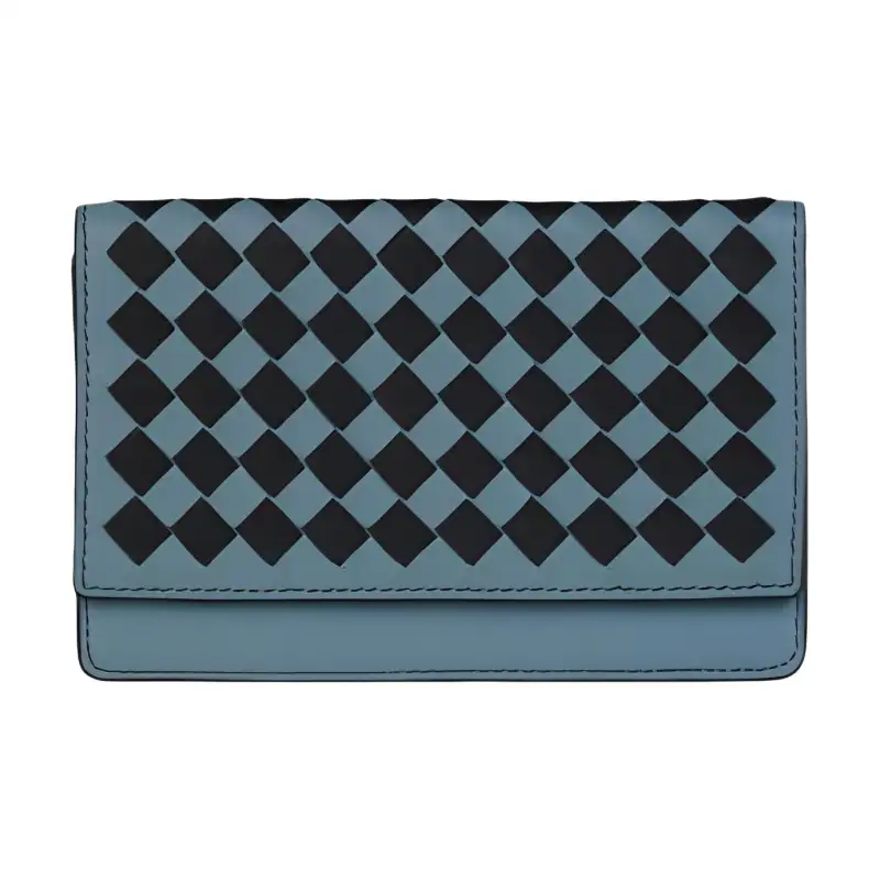 Bottega Veneta Intrecciato Leather Wallet Women's Blue & Black
