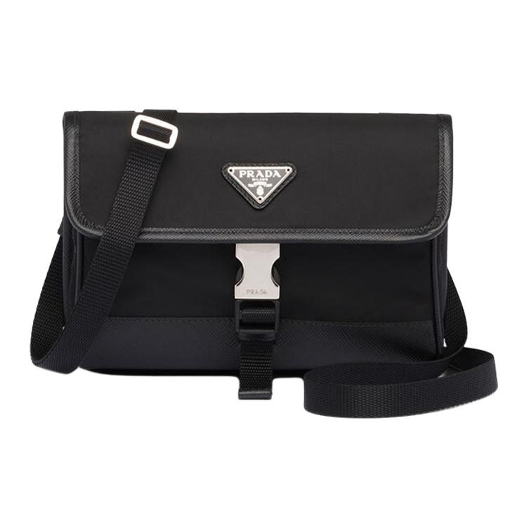 PRADA Прада Саффиано Серебро с застежкой Функциональная камера из переработанного нейлона и сафьяновой кожи. пакет сотовый телефон пакет мужские и женские фасон унисекс черный