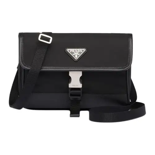 PRADA Saffiano Recycled Nylon With Saffiano Leather Camera Bag And Cell Phone Pouch Unisex Black